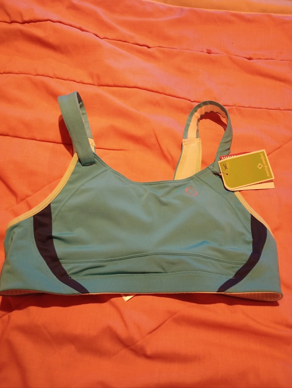 Moving Comfort Bahama Blue Jubralee Wire Free High Impact Sports Bra (New!!)